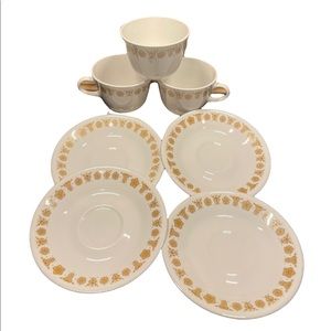7‎ pc Corelle Living by Corning Golden Butterfly Tea Cups & saucers